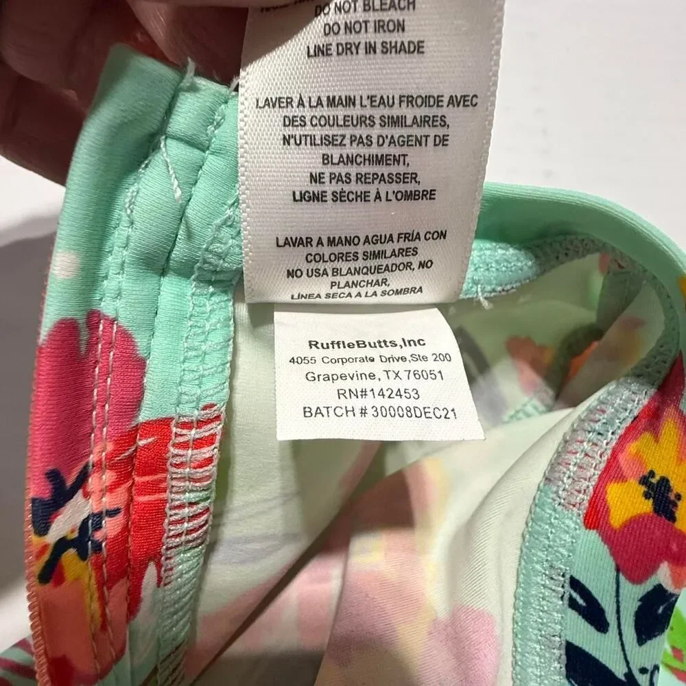 RuffleButts Mint Floral‎ Long Sleeve One Piece Rash Guard Swimsuit 3-6M